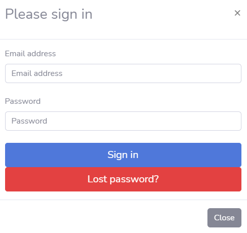 Login Modal Image, showing the login modal.